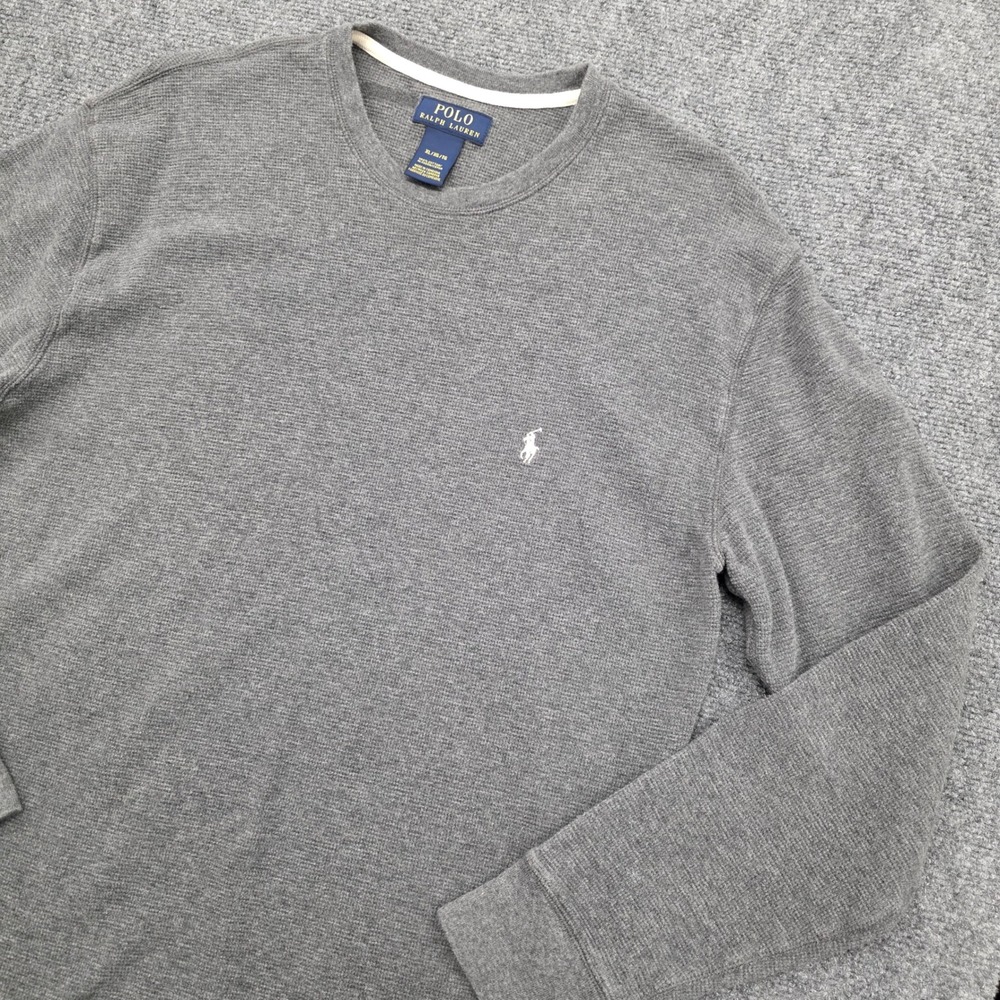 Polo Ralph Lauren Mens XL Grey Thermal Waffle Knit Long Sleeve Shirt Pony Logo